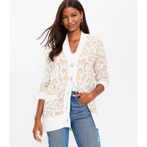 LOFT Sweaters - Ann Taylor LOFT Womens Size XL Leopard Print Boyfriend Cardigan Sweater $79